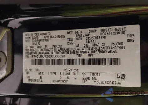 2014 Ford Escape Titanium from USA, damaged, VIN 1FMCU0JX6EUD35823